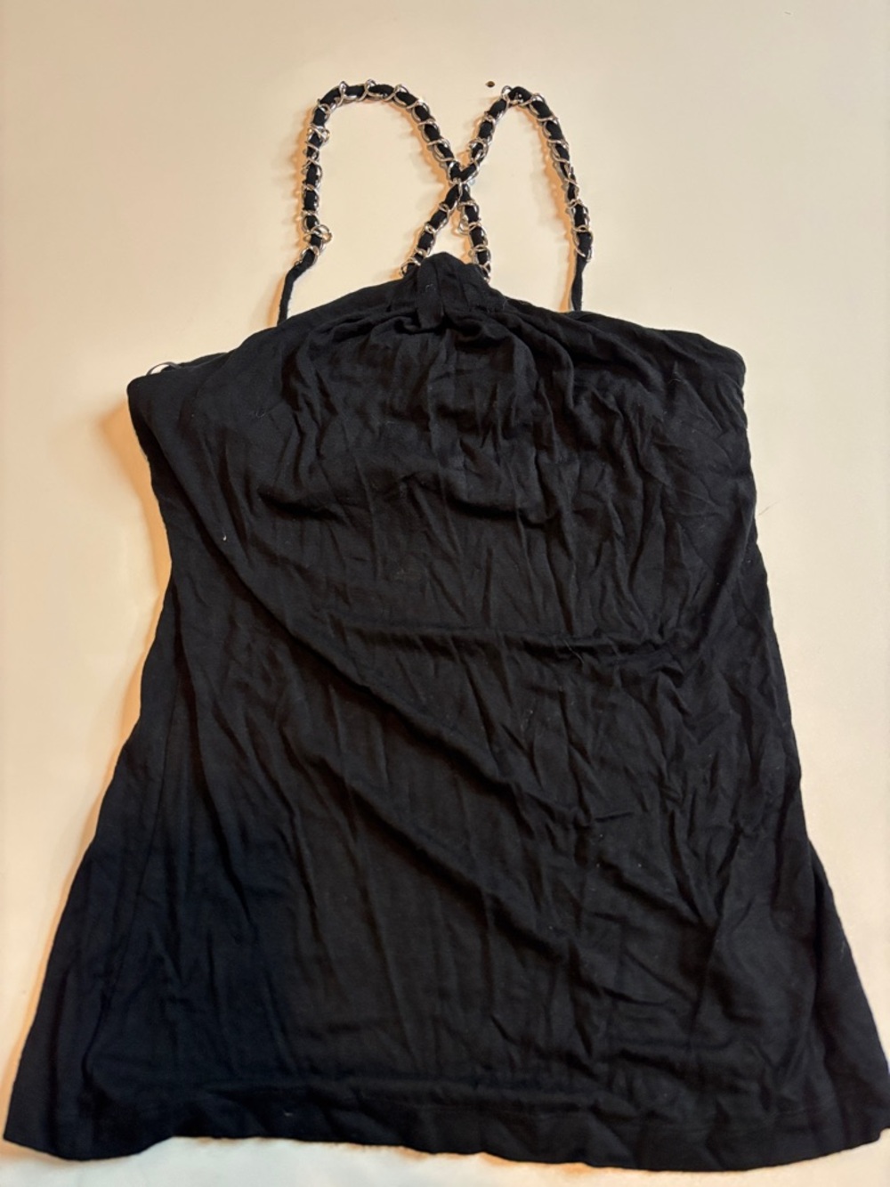 Guess Black halter with metal chain accent has built in bra